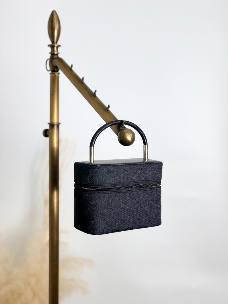 【 日本直送　名牌中古包 】GUCCI グッチ ハンドバッグ ブラック GGキャンバス キャンバス ミニバッグ バニティバッグ vintage 3z7xau - 手提包/手提袋 - 棉．麻 黑色