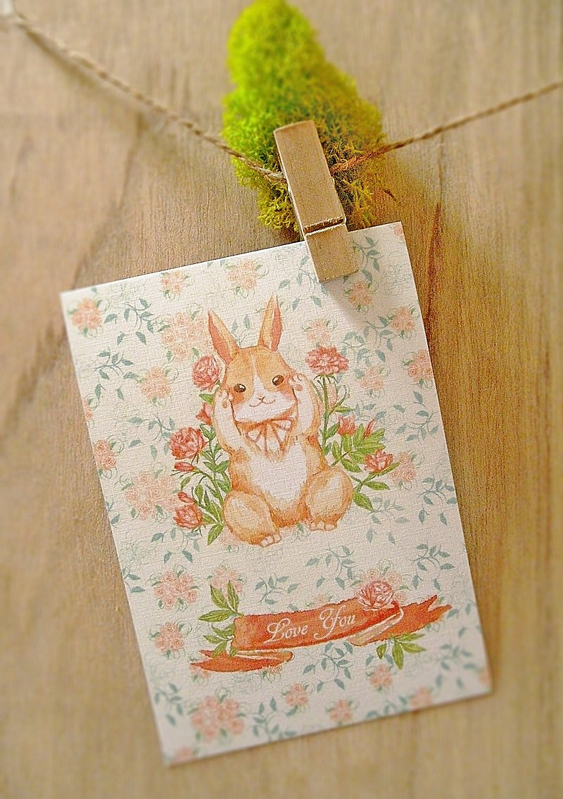 Flower Word Rabbit Loves You Rose / Single Side Postcard Postcard - Cards & Postcards - Paper 