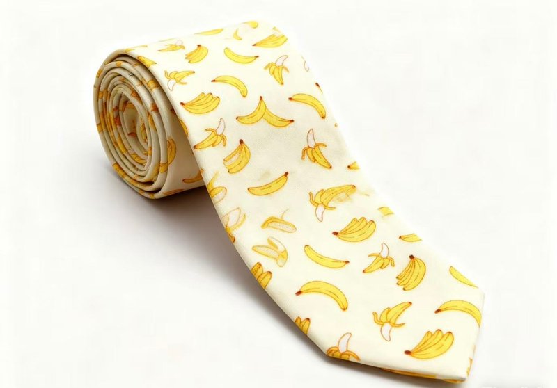 香蕉印花领带时尚英伦百搭款式限量 - 領帶/領帶夾 - 棉．麻 黃色
