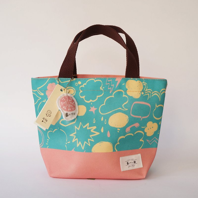 Tote Bag - Pink Green Dialog - กระเป๋าถือ - เส้นใยสังเคราะห์ สึชมพู