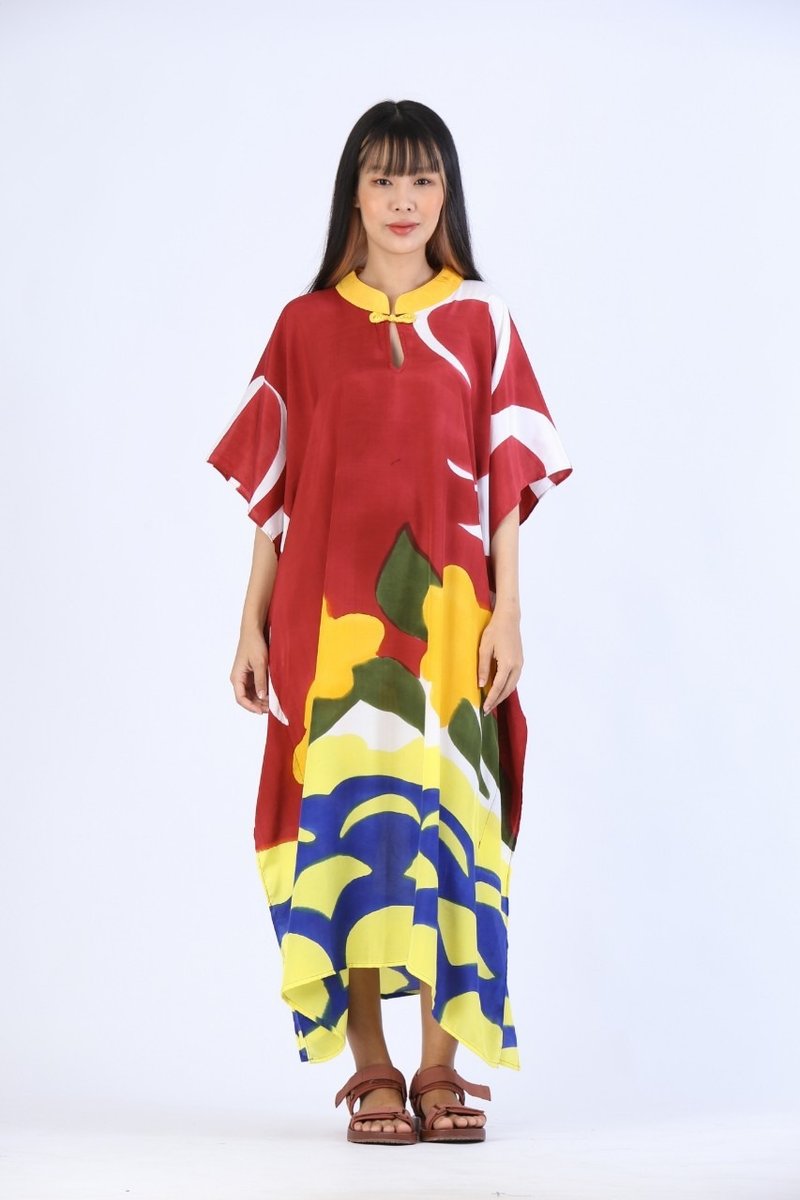 Hand Painted Cotton Silk Kaftan Chinese style - 洋裝/連身裙 - 棉．麻 多色