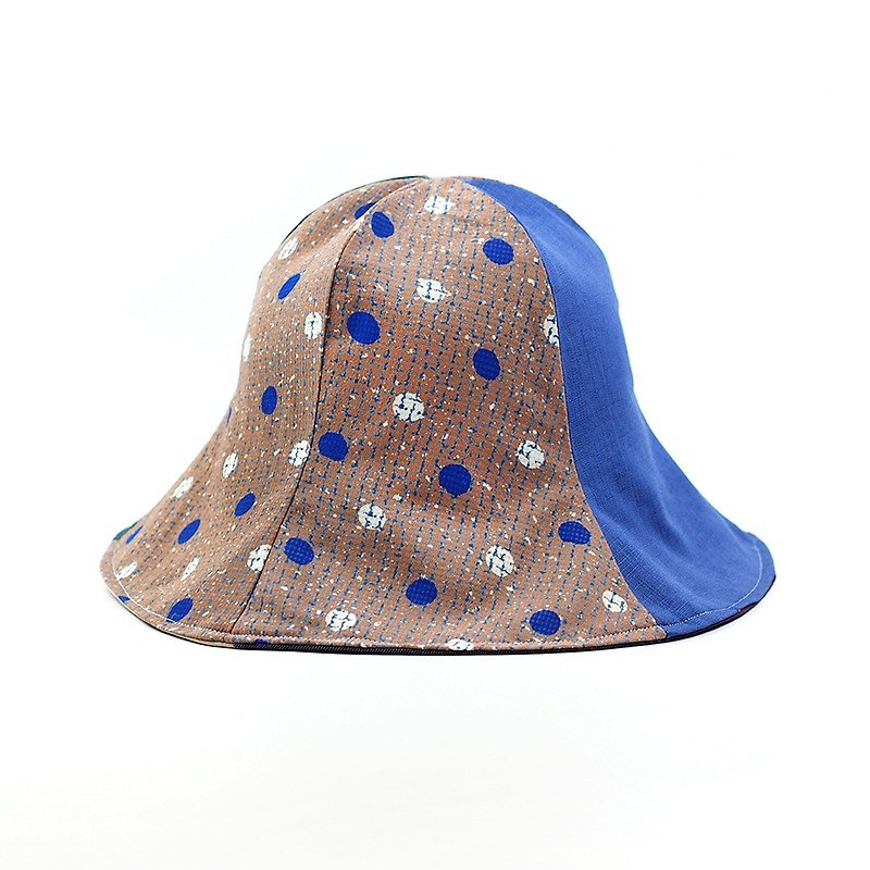 小牛村 Calf Village 手工雙面帽 客製化 遮陽帽 復古 耐看好搭 {月下の美} 寶藍點點【H-345】稀有古布 - 帽子 - 棉．麻 藍色