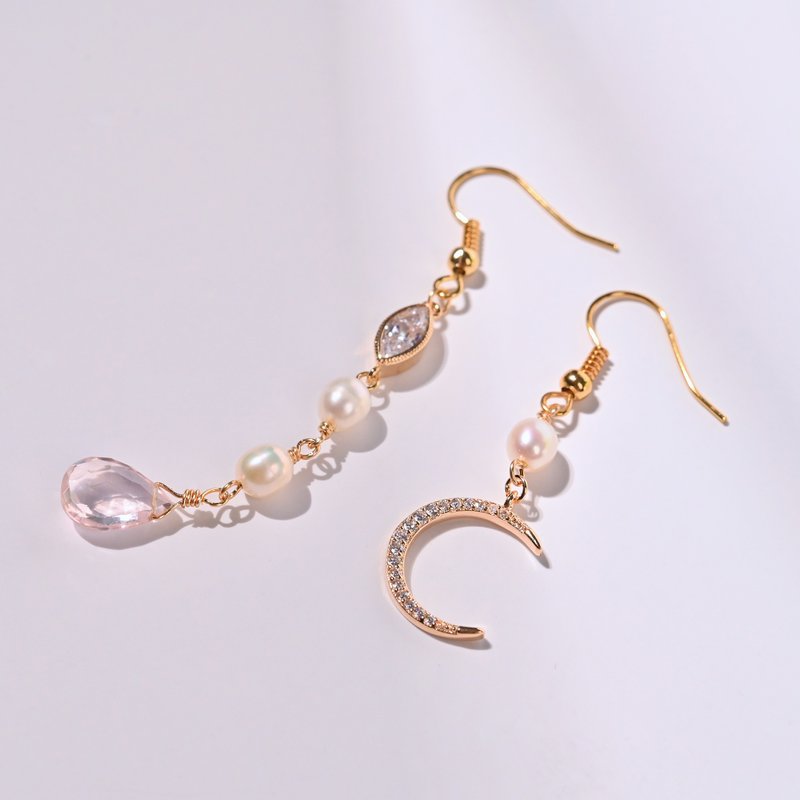 Luna Drop Earrings 18KGF | Rose Quartz* Pearl - Earrings & Clip-ons - Crystal Pink