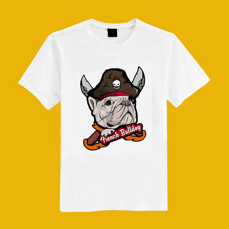 Pirate French dog fighting illustration white short T clothes T-shirt couples clothing children's clothing mother and child clothing women's clothing - Women's T-Shirts - Cotton & Hemp White