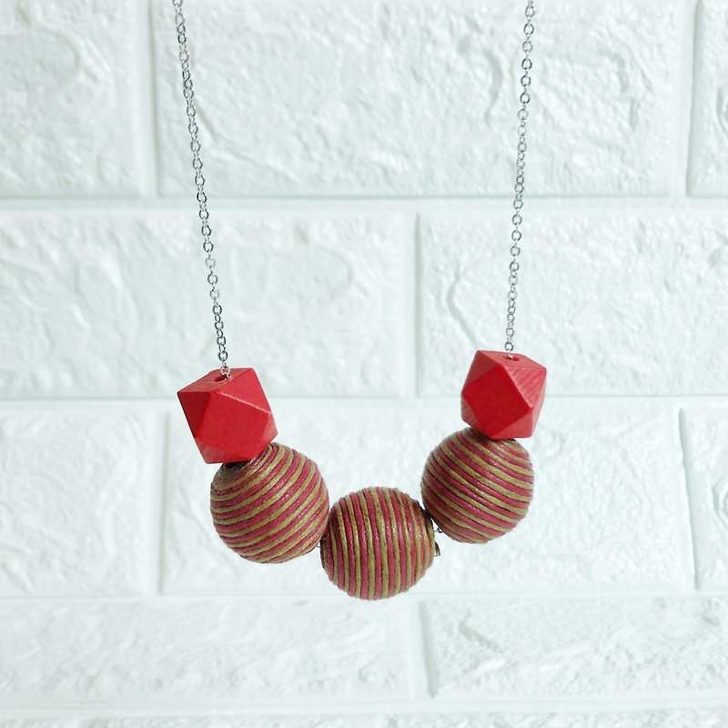 Red  Wooden Beans Necklace Birthday Gift Wedding BFF - Chokers - Wood Red
