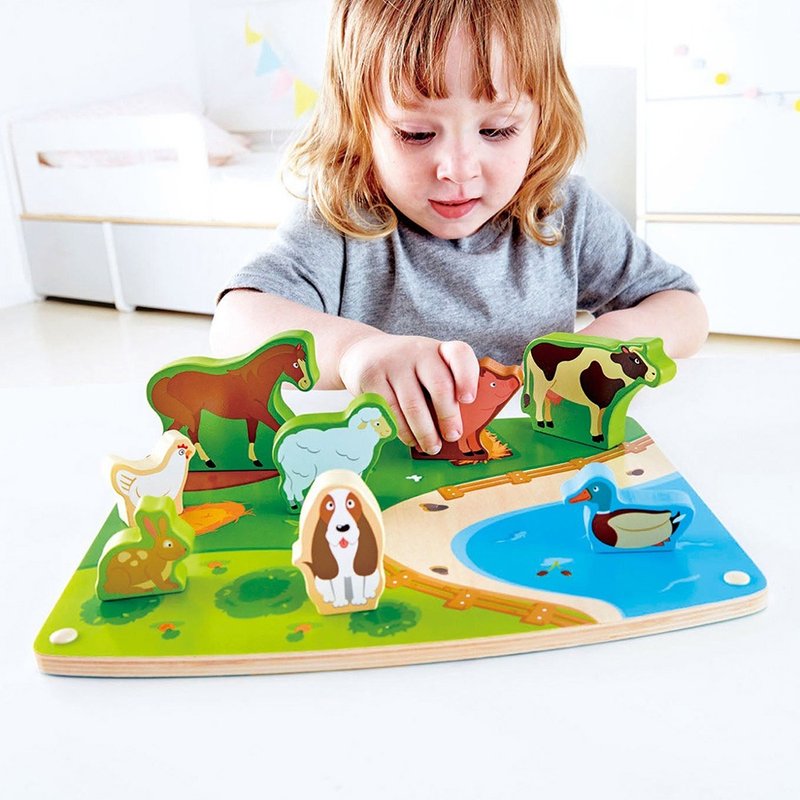 German Hape Farm Animals Double-Sided Scene 3D Jigsaw Puzzle - ของเล่นเด็ก - วัสดุอื่นๆ หลากหลายสี