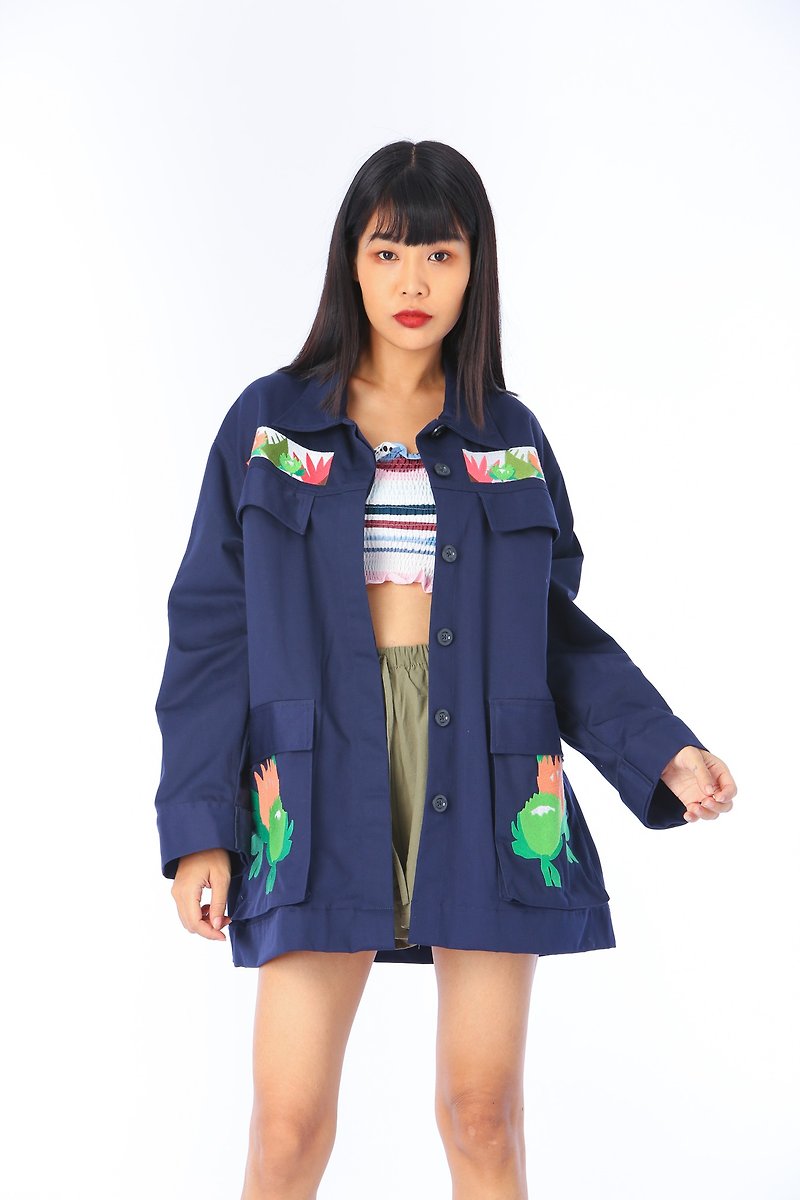 Jacket Embroidery ANUROJ - 女裝 上衣 - 棉．麻 藍色