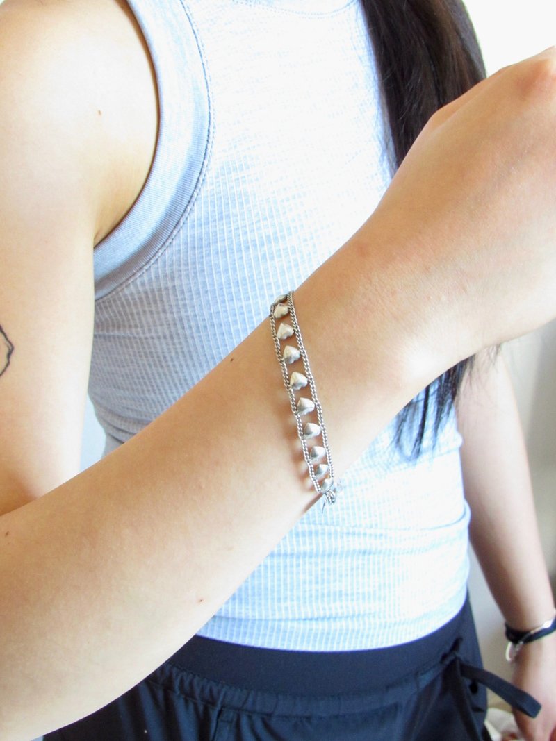 Vintage Minimalist Heart Chain Silver Bracelet - 手鍊/手環 - 銀 銀色