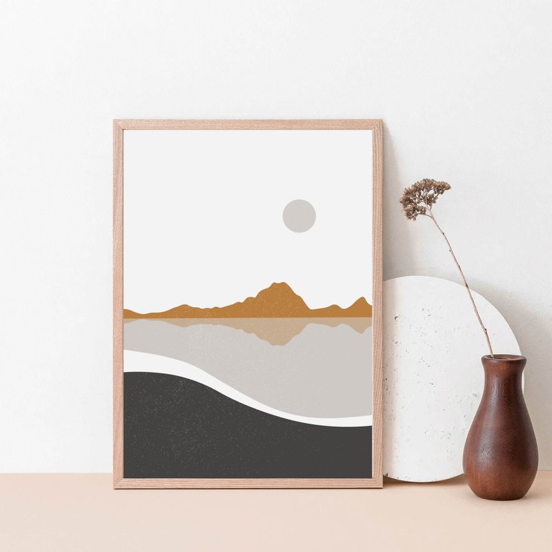 Electronic file, abstract landscape, mountains and ocean, modern home decor - โปสเตอร์ - วัสดุอื่นๆ สีดำ