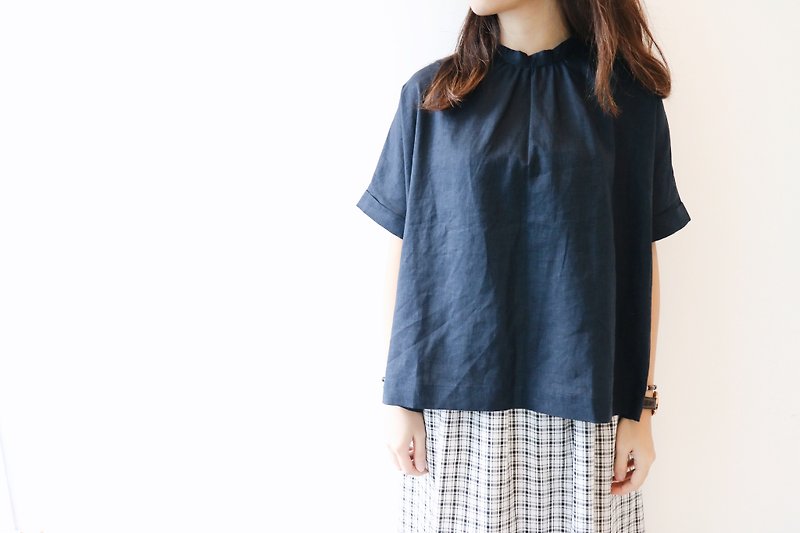 cotton and linen shirt - เสื้อผู้หญิง - ผ้าฝ้าย/ผ้าลินิน สีน้ำเงิน