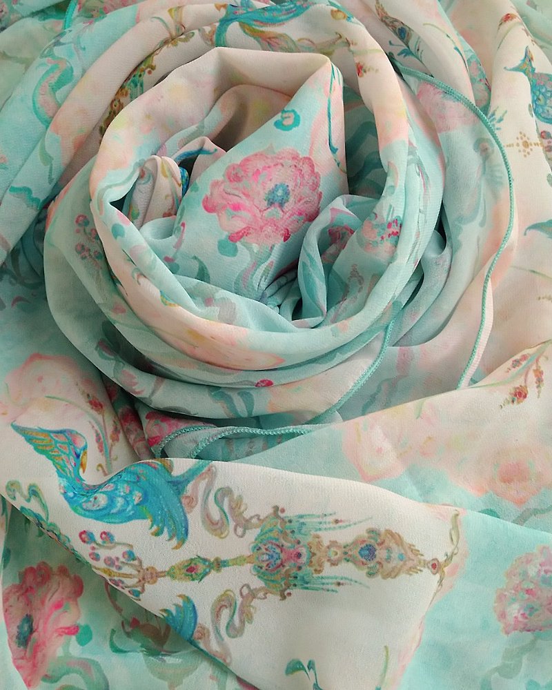 [Hua Yu Decoration Dream] Parrot Silk Scarf - ผ้าพันคอ - เส้นใยสังเคราะห์ 