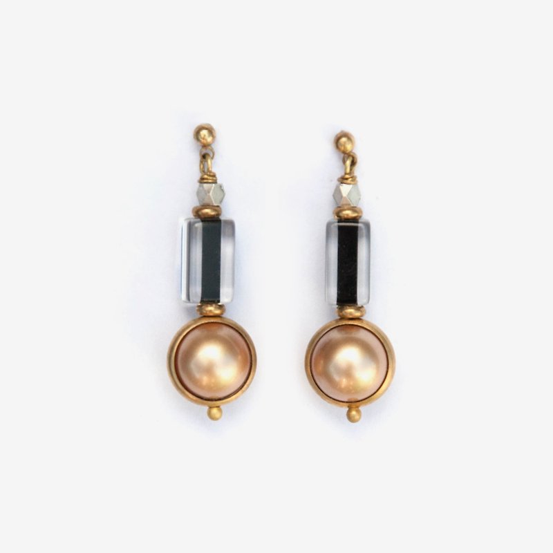香檳金珍珠琉璃耳環 耳針/耳夾 - 耳環/耳夾 - 其他金屬 金色