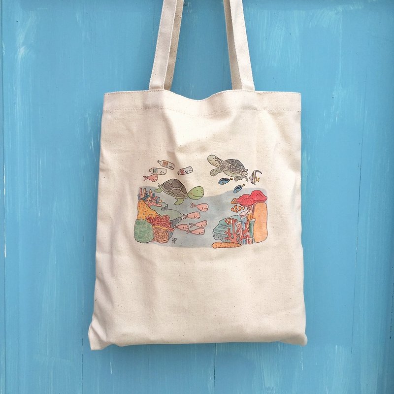 Toy Sea Turtle Adventure/ Canvas Bag - Handbags & Totes - Cotton & Hemp Blue