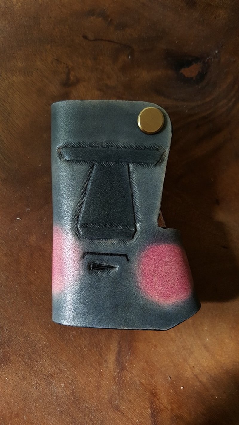害羞摩艾石像 汽車感應鎖純牛皮鑰匙包 - 鑰匙圈/鑰匙包 - 真皮 灰色