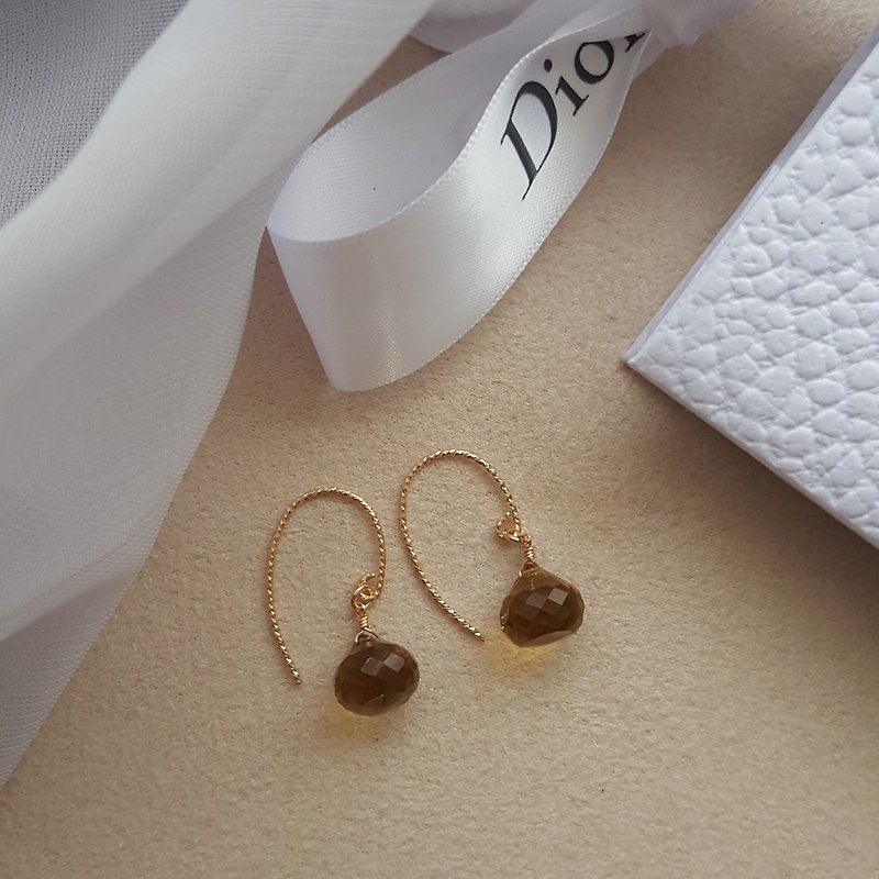 14kgf beer quartz earrings - Earrings & Clip-ons - Semi-Precious Stones 
