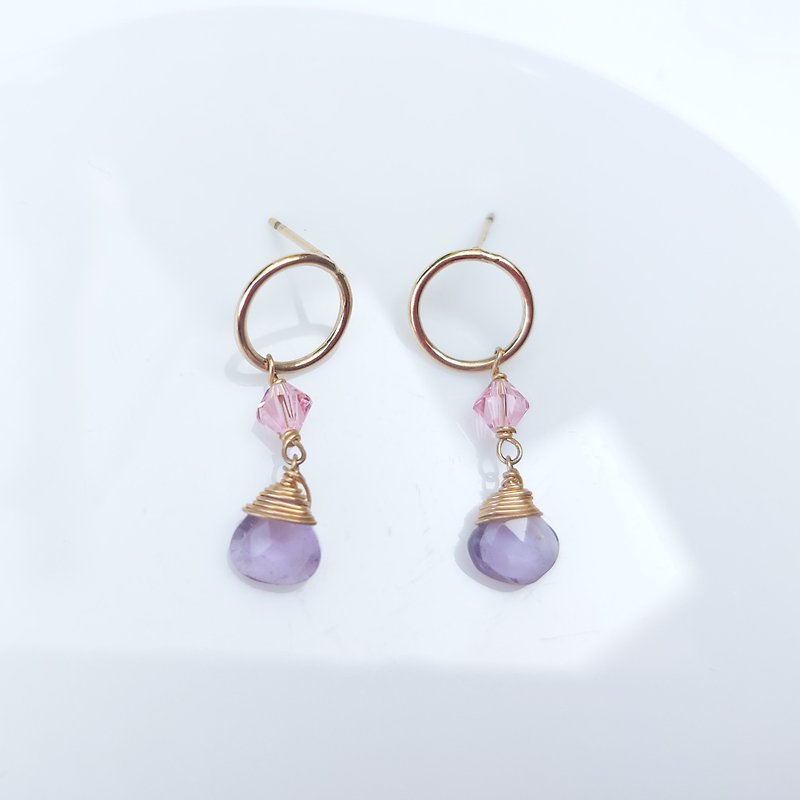 14kgf American gold-injected lavender amethyst earrings | Handmade custom bracelet necklace earrings accessories - Earrings & Clip-ons - Crystal 