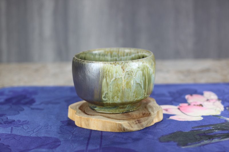 [Thank you, teacher] Natural crystal open slice wood-fired tea bowl handmade by the famous Ye Minxiang 150ml - ถ้วย - เครื่องลายคราม 