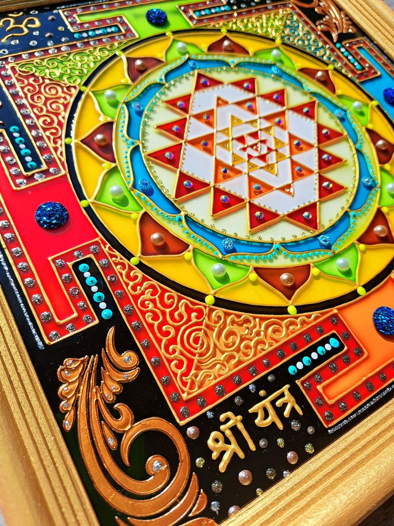 Stained glass paint Sri Yantra Vedic astrology Jyotish Sacred geometry art Vastu - Wall Décor - Glass Gold