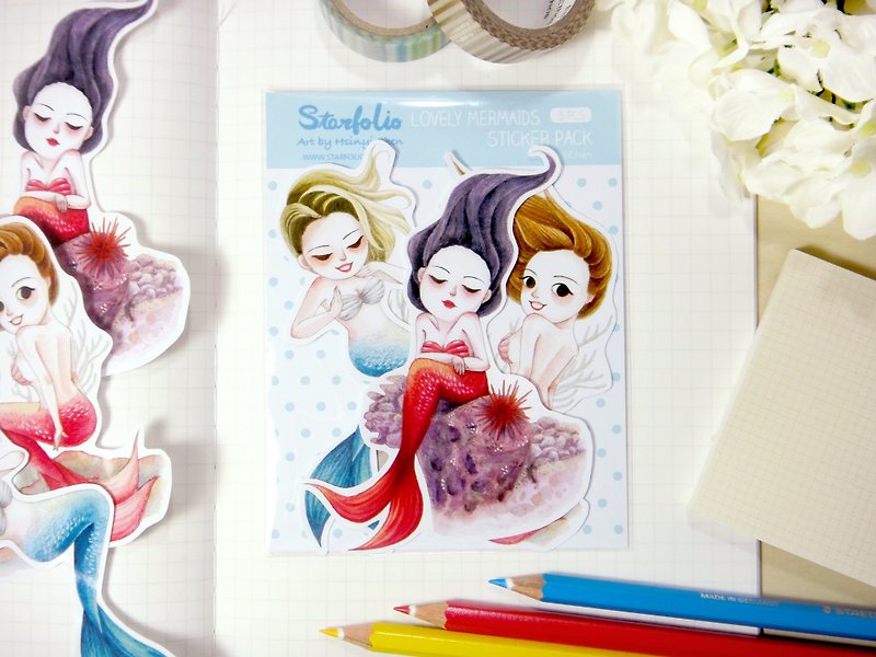 甜美人魚 水彩插畫貼紙組 - 貼紙包 手帳貼紙 可愛貼紙 - 貼紙 - 紙 多色