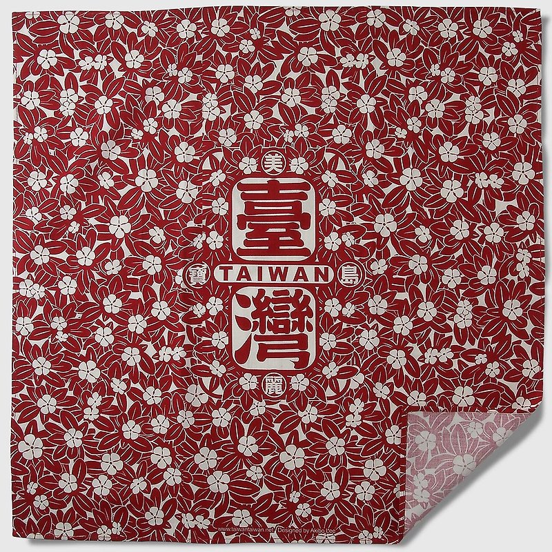 Beautiful Treasure Island Taiwan Flower Headscarf / Red - ผ้าพันคอถัก - ผ้าฝ้าย/ผ้าลินิน สีแดง