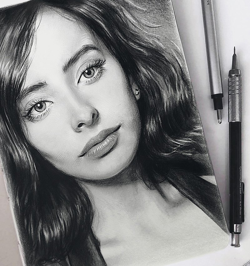 Realistic custom pencil portrait from photo, personalized hand drawn portrait - ภาพวาดบุคคล - กระดาษ ขาว