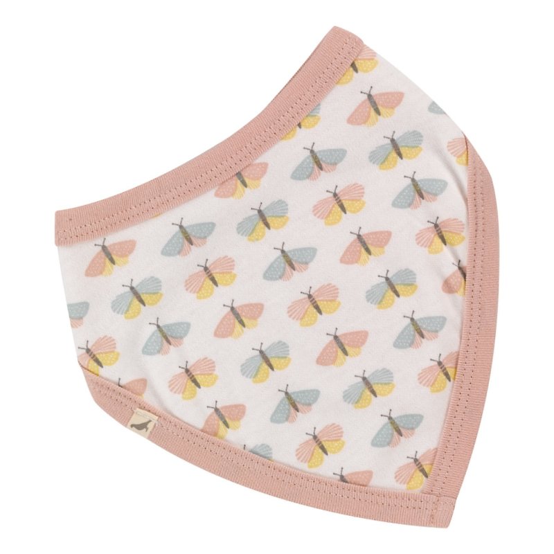 100% organic cotton pink butterfly triangle saliva towel bib pocket made in the UK - ผ้ากันเปื้อน - ผ้าฝ้าย/ผ้าลินิน สึชมพู