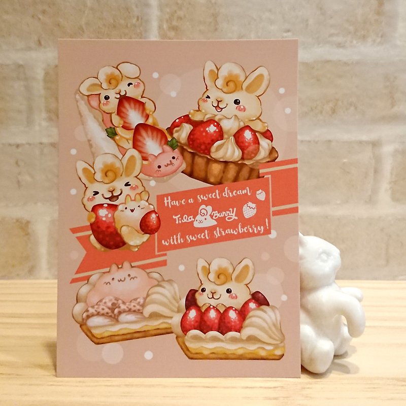 明信片-草莓兔2.0(粉)甜點 - 卡片/明信片 - 紙 粉紅色