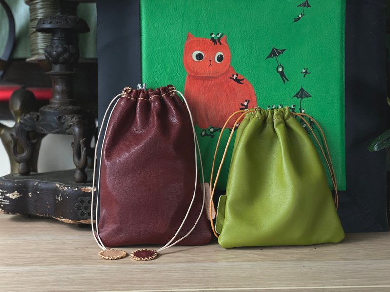 Zemoneni leather bag with tight opening - Drawstring Bags - Genuine Leather Green