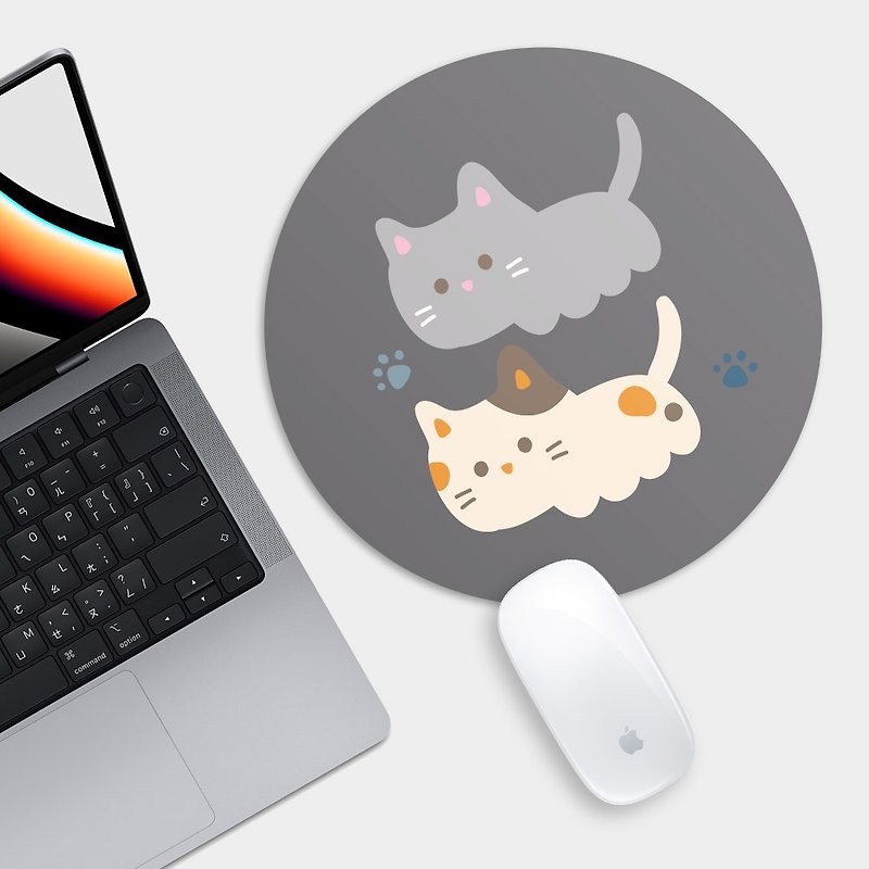Two cats 25 cm round mouse pad PU025 - Mouse Pads - Rubber Gray