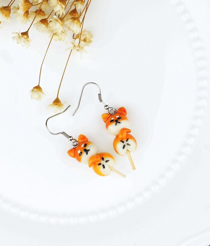 Tsundere Shiba Inu Roast Dumpling Earrings-Ear Pins/Earrings - Earrings & Clip-ons - Clay Orange