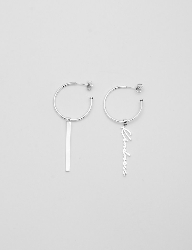 Drop Bar-Loop Earrings - Put Your Own Word/Name - 耳環/耳夾/耳骨夾 - 其他金屬 銀色