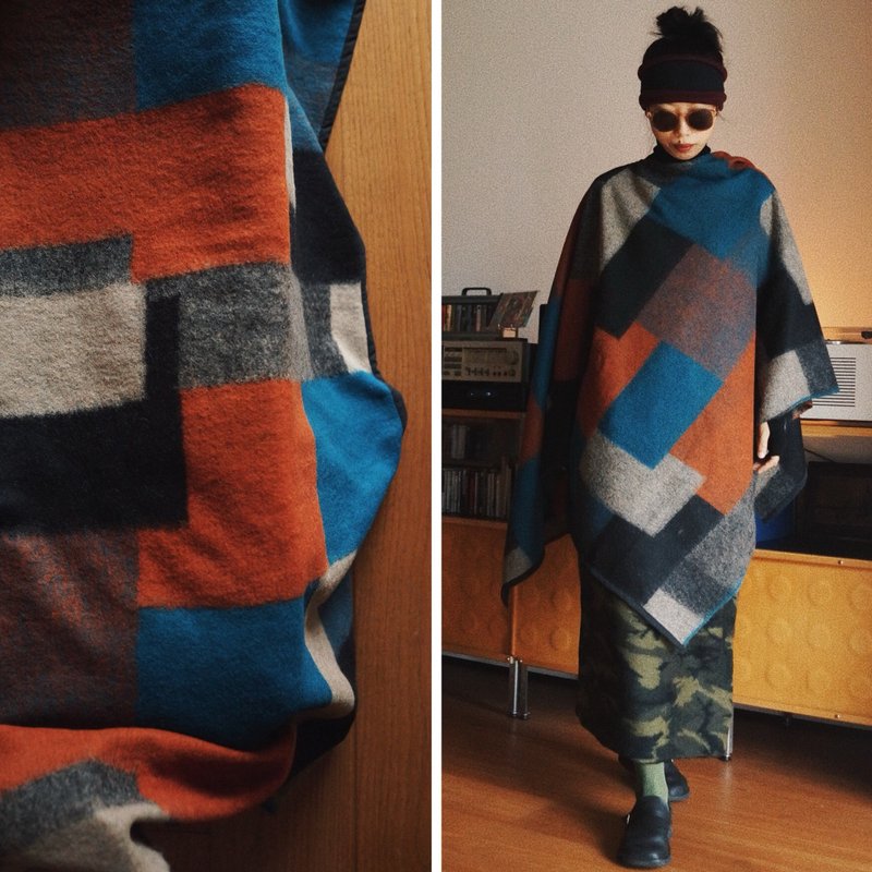 Oil painting colorful winter cape shawl oversized scarf geometric retro color matching wool - ผ้าพันคอถัก - ขนแกะ หลากหลายสี