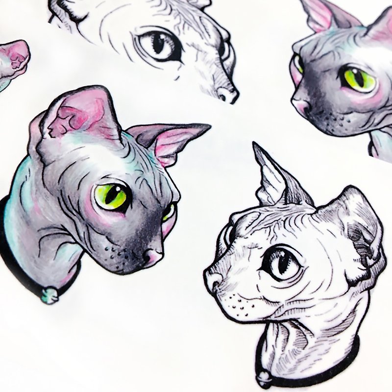 LAZY DUO埃及無毛貓刺青紋身貼紙幻彩斯芬克斯貓咪動物Sphynx Cat - 紋身貼紙/刺青貼紙 - 紙 多色