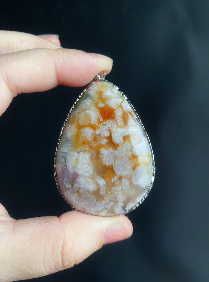 櫻花瑪瑙 三彩滿花意淨美 油畫 S925銀鑲 天然 禮物 項鍊 - 項鍊 - 水晶 紅色