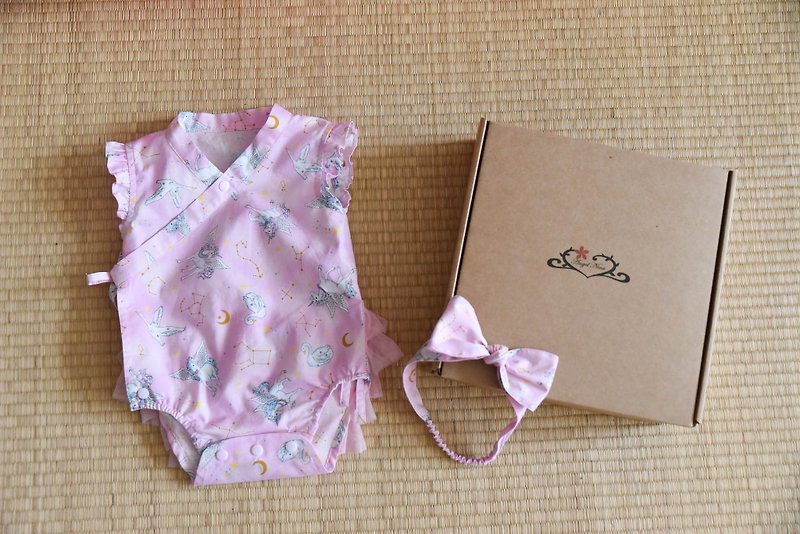 Unicorn 包屁衣TUTU禮盒組  抓周 收涎 彌月 - 嬰兒連身衣/包被/包巾 - 棉．麻 粉紅色