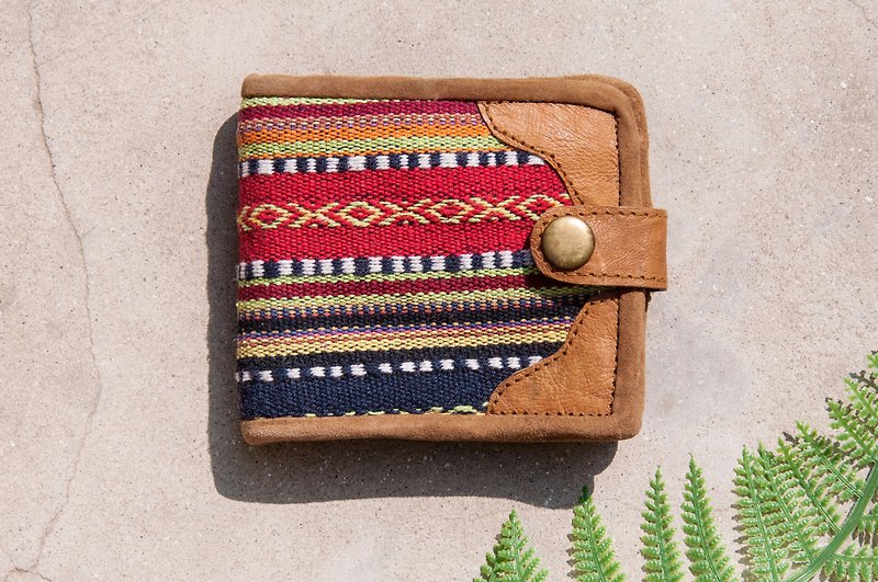 短いクリップを編んだ織りステッチレザーショートクリップ短財布財布 - 民族風モロッコの砂漠 - 財布 - 革 