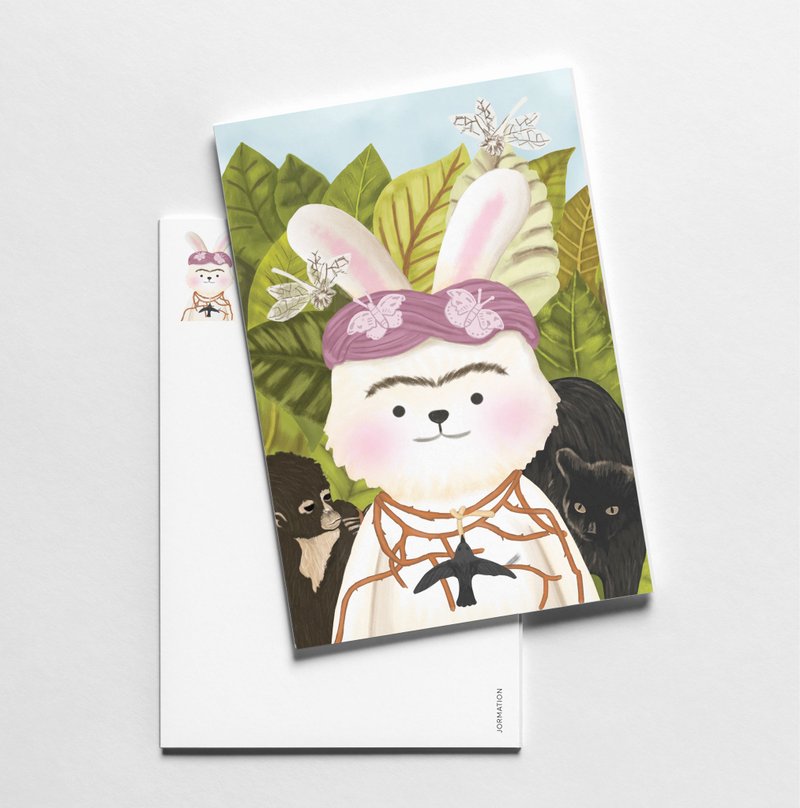 Rabbit in Frida Self Portrait Art Parody Postcard - 卡片/明信片 - 紙 