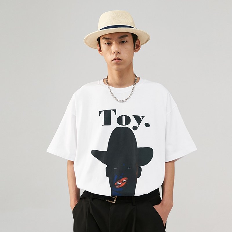 MOKACME VIBE 21SS spring and summer new hippie portrait jacket direct injection TEE tide brand round neck short sleeve men and women - เสื้อยืดผู้ชาย - ผ้าฝ้าย/ผ้าลินิน ขาว