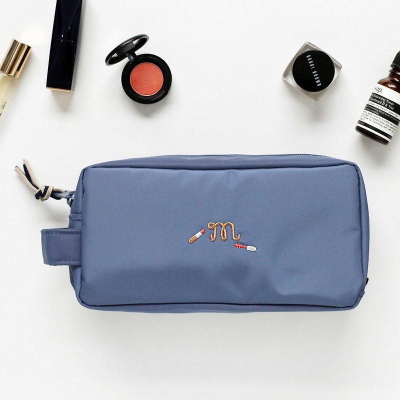 2NUL-Lips handmade cosmetic bag - tannin blue, TNL85311 - กระเป๋าเครื่องสำอาง - เส้นใยสังเคราะห์ สีน้ำเงิน