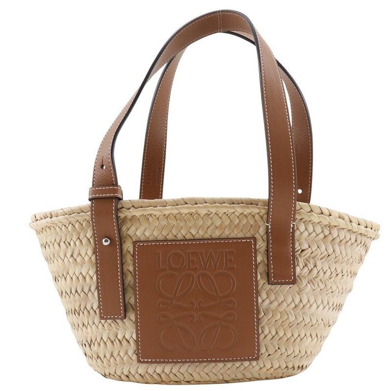 【日本直送】ロエベ LOEWE バスケットバッグ スモール トートバッグ かごバッグ ラフィア×レザー 茶 レディース【中古】 - 手提包/手提袋 - 竹 咖啡色