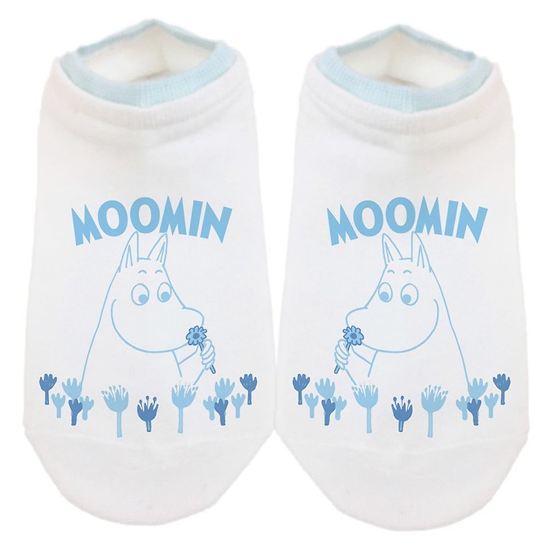 Moomin嚕嚕米授權-滾邊短襪(藍白),AE04 - 襪子 - 棉．麻 藍色