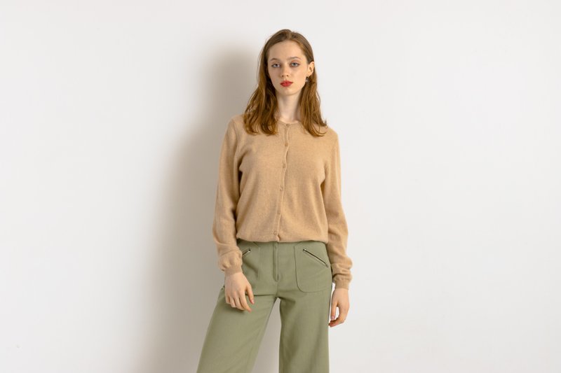 Vintage 90s Knit Sweater . Womens Jumper Beige Cashmere Jumper Minimalist 7510 - 女毛衣/針織衫 - 羊毛 金色