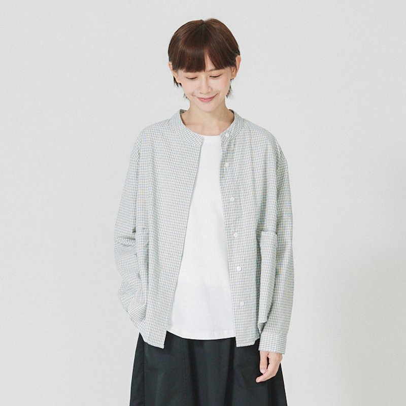 【Simply Yours】小格棉麻上衣 白F - 女上衣/長袖上衣 - 棉．麻 白色