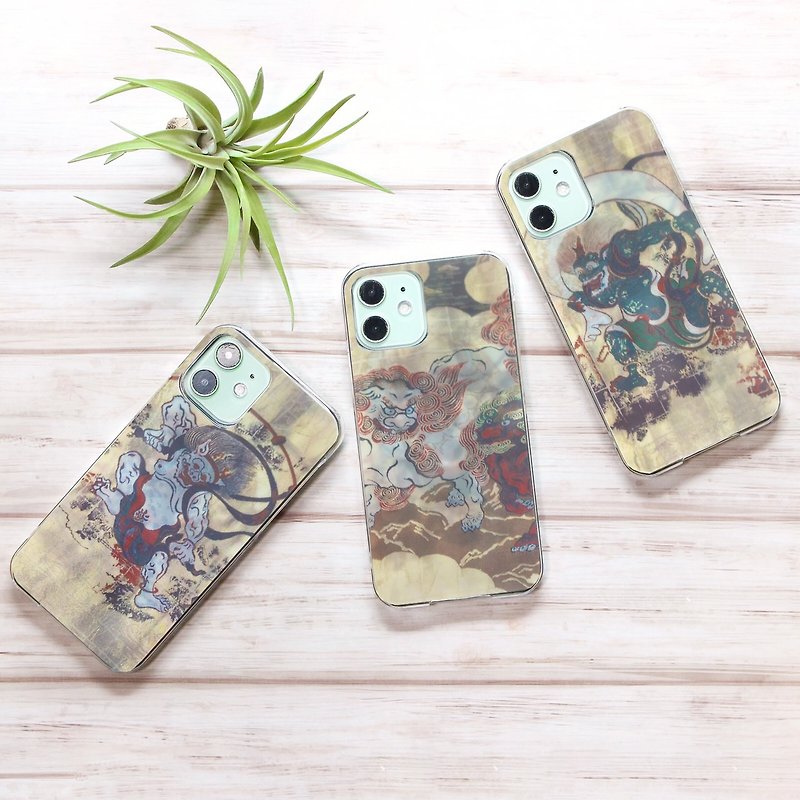 Retro three-change iPhone case Fujin Raijin - เคส/ซองมือถือ - พลาสติก ขาว