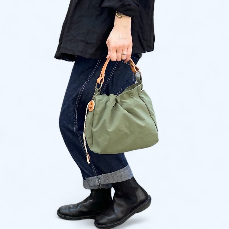 BALON mini olive KONBU water-repellent nylon bag - Messenger Bags & Sling Bags - Nylon Green