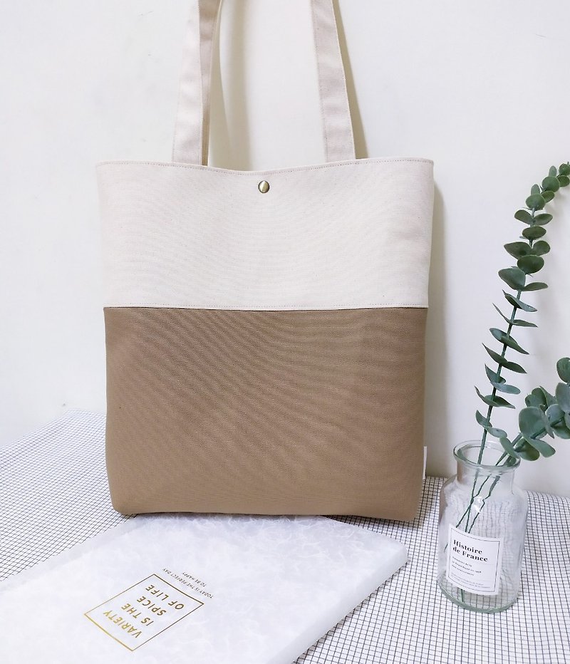Sky L series shoulder bag/canvas tote bag/A4 book bag/linen Brown/pre-order now - Handbags & Totes - Cotton & Hemp Khaki
