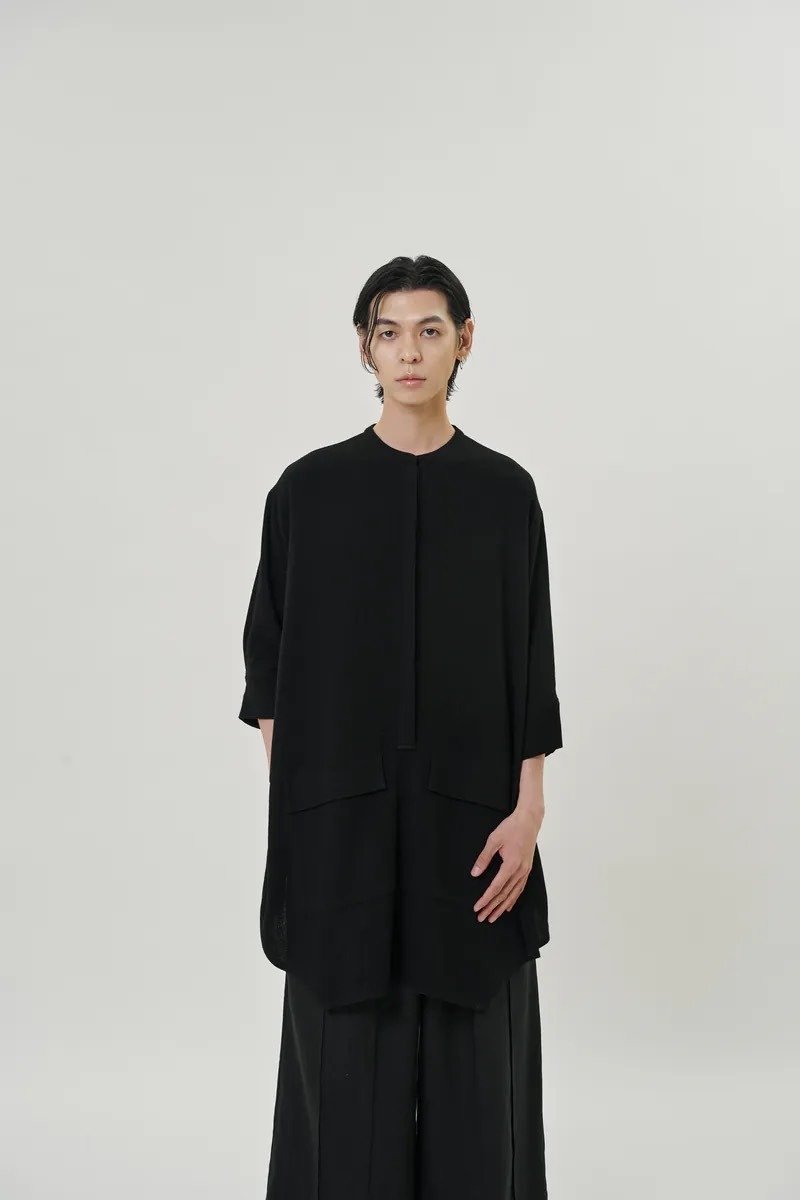 long shirt with cut hem - Men's Shirts - Other Man-Made Fibers Black