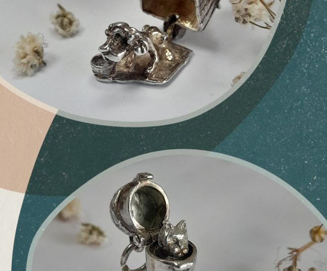 純銀製　イギリス製刻印　猫のブレスレット 1922年 英国 純銀ダーツ・フォブ J.F製 全刻印 稀少美品 懐中時計チェーン