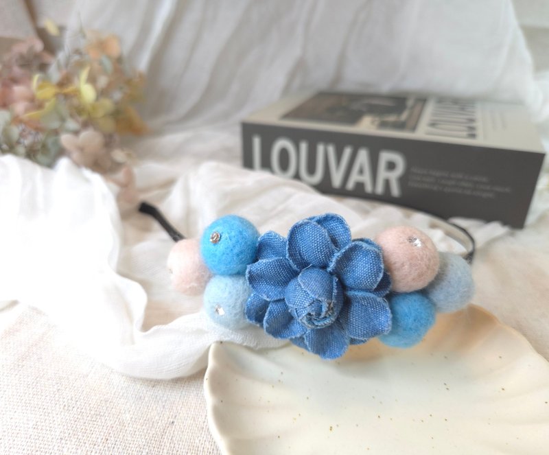 牛仔布花藍莓羊毛氈兒童髮箍 共2色 - 髮箍/髮帶 - 羊毛 藍色