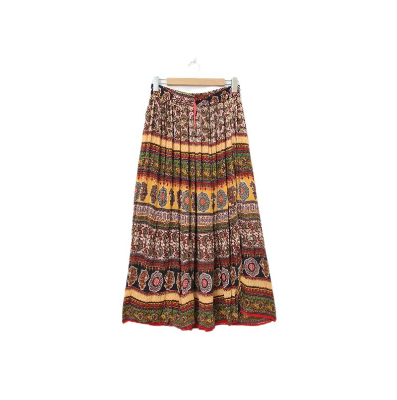 Back to Green-復古長裙 撞色 民族圖騰 傘裙M-07//vintage skirt - 裙子/長裙 - 棉．麻 
